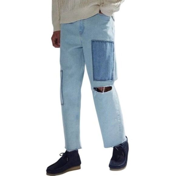 BDG Mens 32x26 Bow Fit Light Wash Patchwork Jeans - Picture 1 of 12